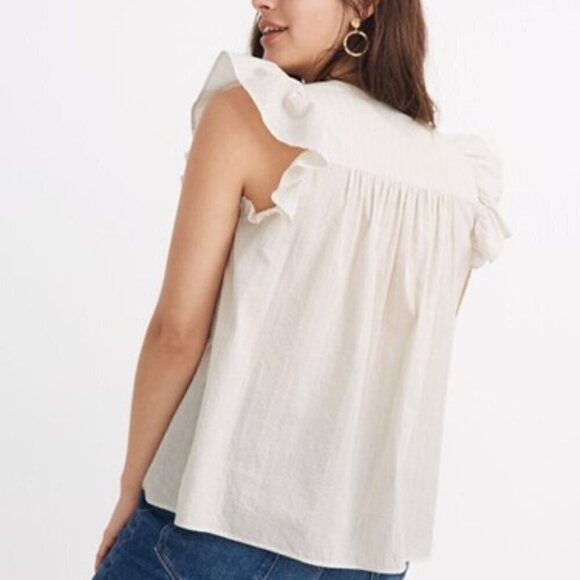 Madewell Ruffle Cap Sleeves Bib-Top Metallic Stripe Swing Style Round Neck 3X - Picture 3 of 14